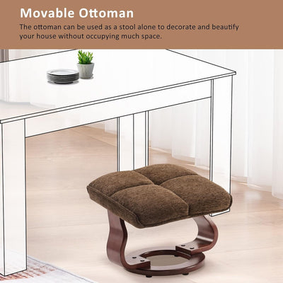 MCombo Set of 2 Swivel Recliner with Ottoman and Neck Pillow,Chenille Fabric