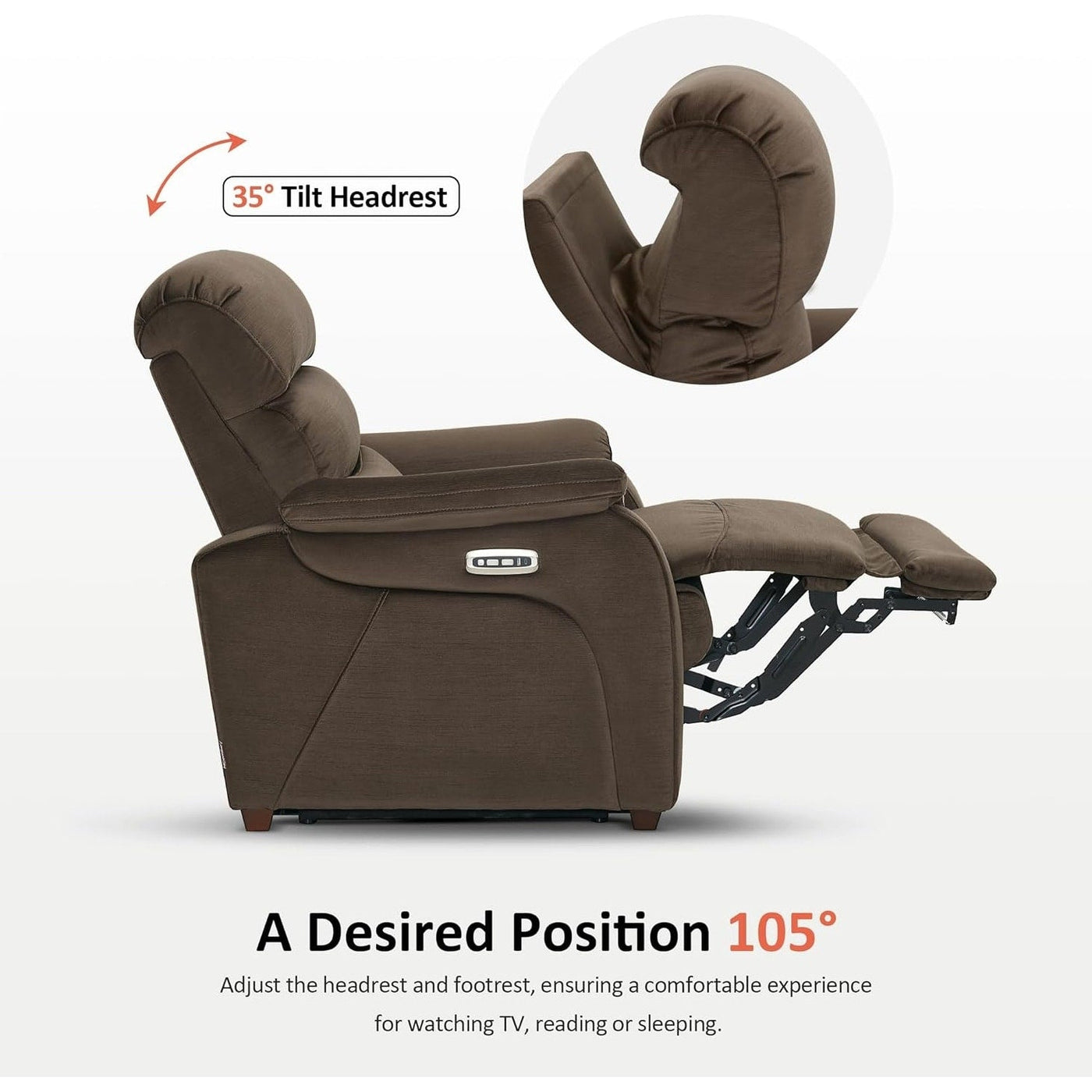 MCombo Zero Wall-Hugger Power Recliner Chair with Adjustable Headrest, Perfect for Small Spaces and RV, Fabric ST257
