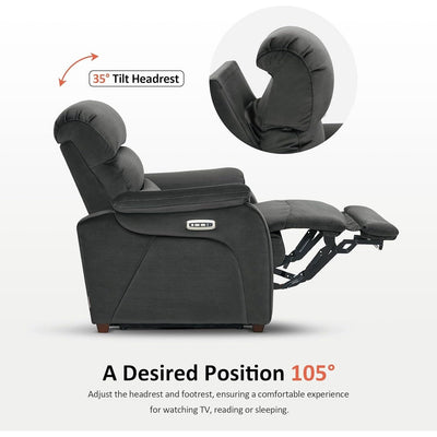 MCombo Zero Wall-Hugger Power Recliner Chair with Adjustable Headrest, Perfect for Small Spaces and RV, Fabric ST257