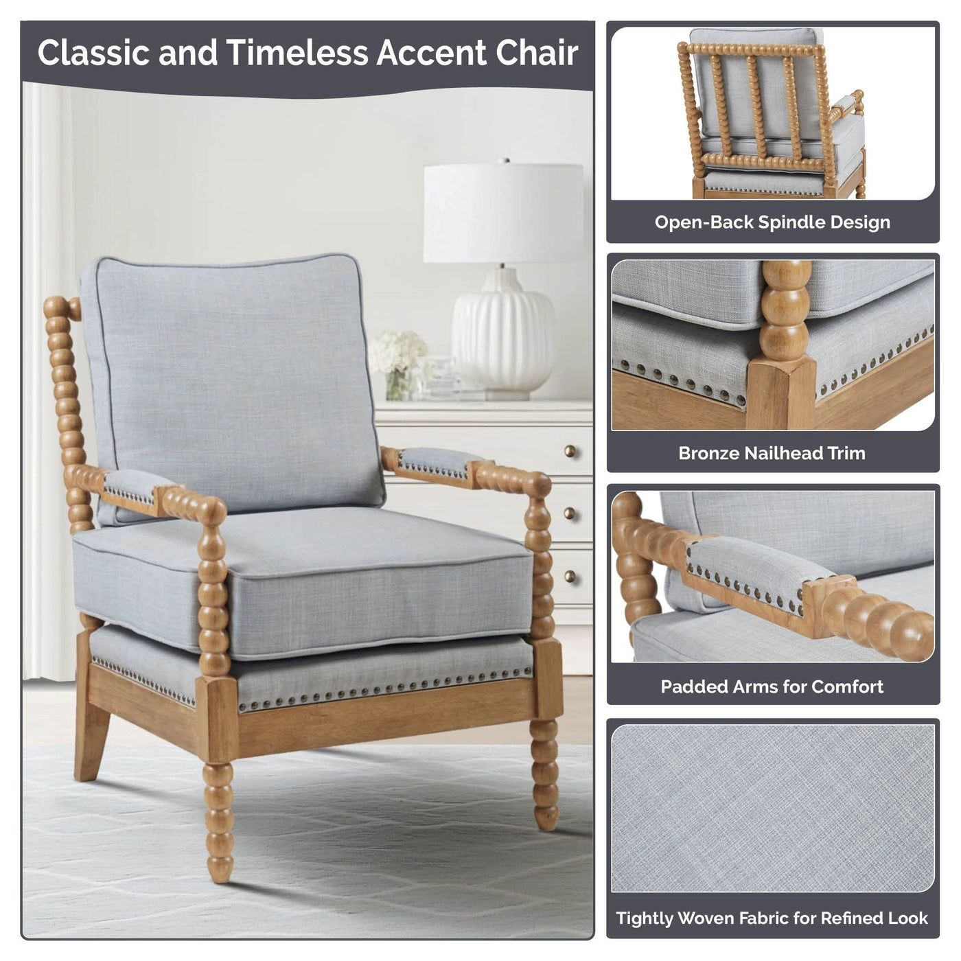 Madison Park Donohue Turned Wood Frame Armchair