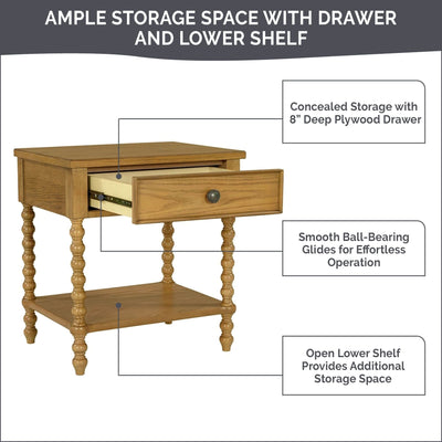 Madison Park Signature Beckett Turned Wood Spindle Nightstand with Drawer & Shelf