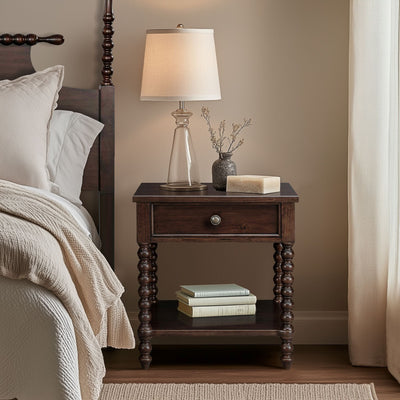 Madison Park Signature Beckett Turned Wood Spindle Nightstand with Drawer & Shelf