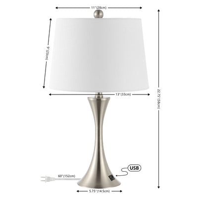 Makena 22.75 Modern Glam Iron Hourglass LED Table Lamp with USB Charging Port, (Set of 2) by JONATHAN Y