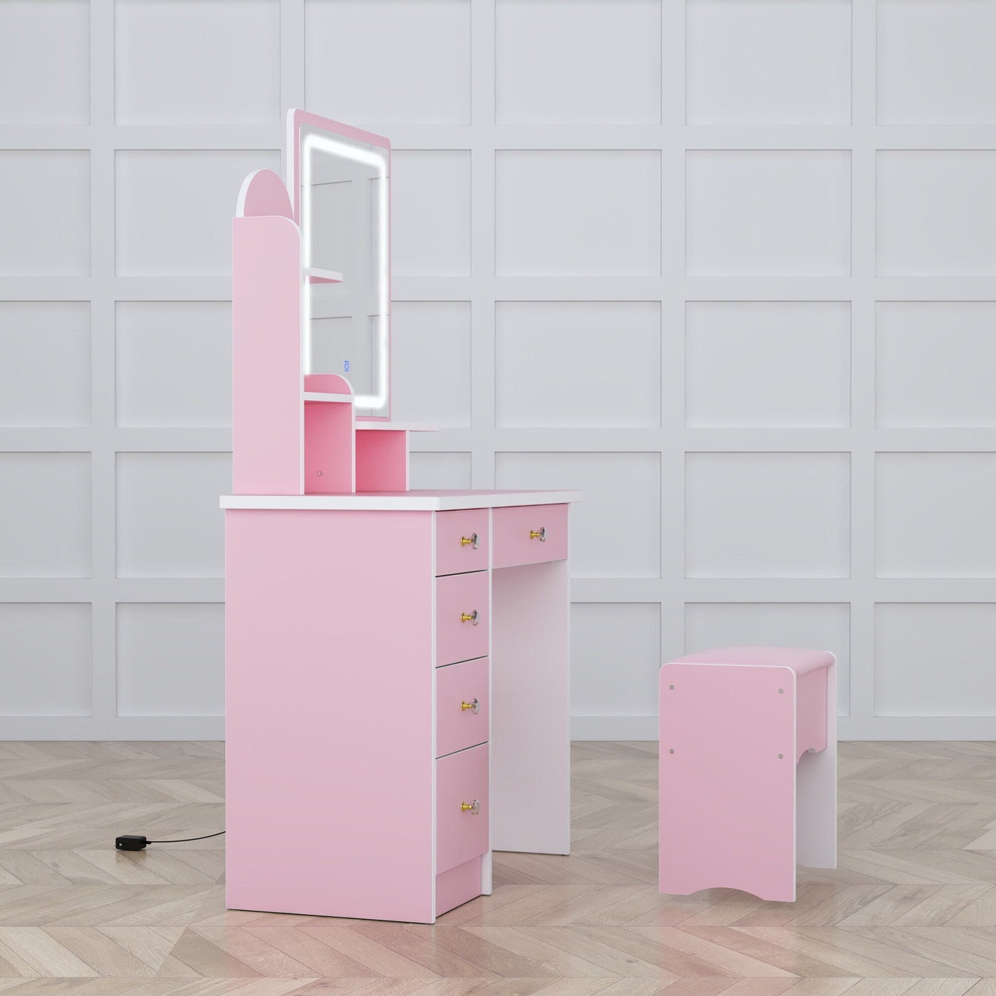 Makeup Vanity Set Table With LED Light &Mirror & Stool