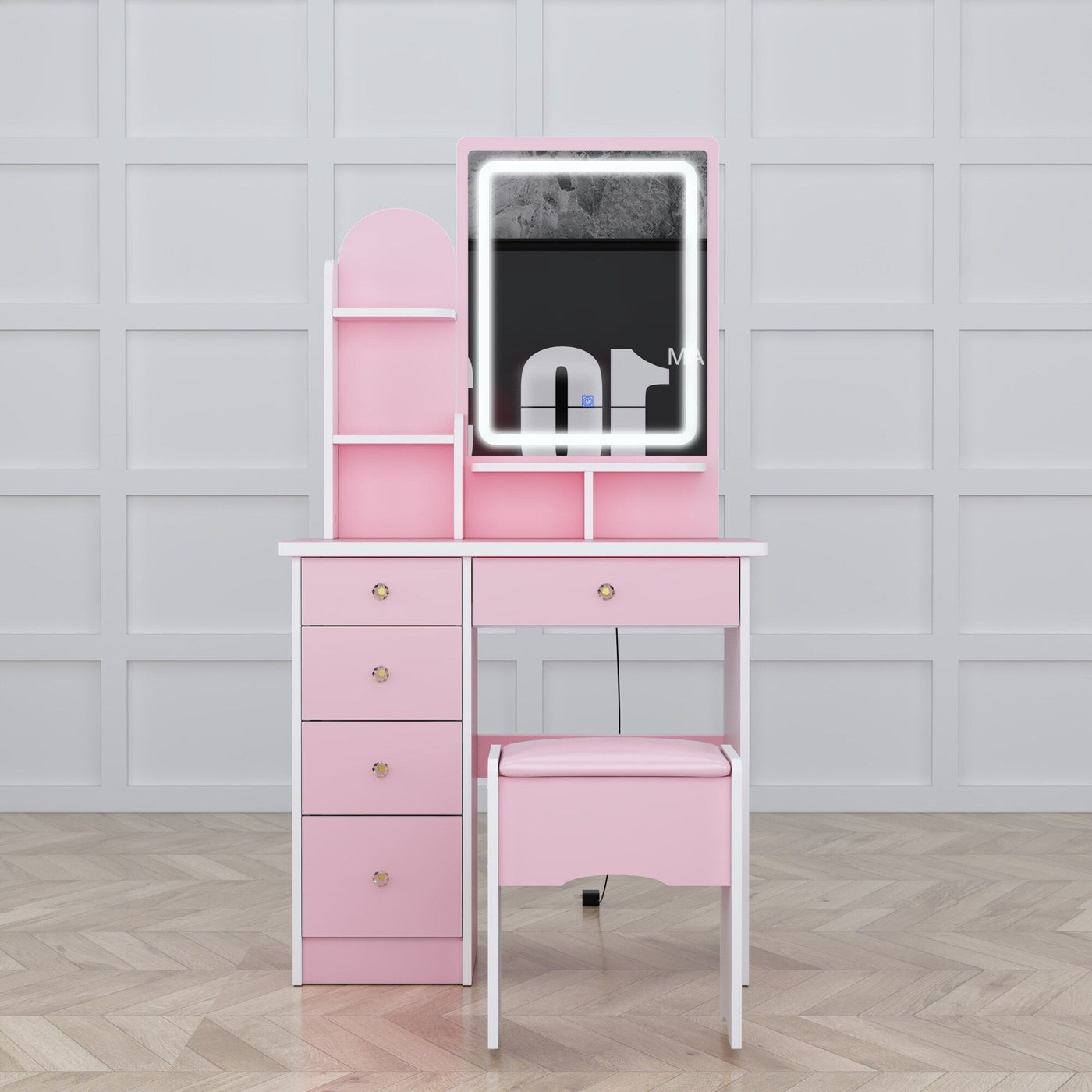 Makeup Vanity Set Table With LED Light &Mirror & Stool