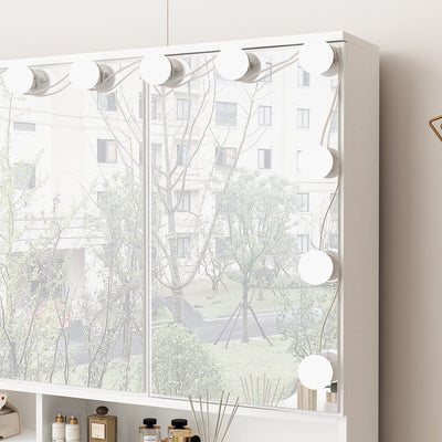 Makeup Vanity w/Tri-Fold Mirror Certified Lighting Glass Top Dresser