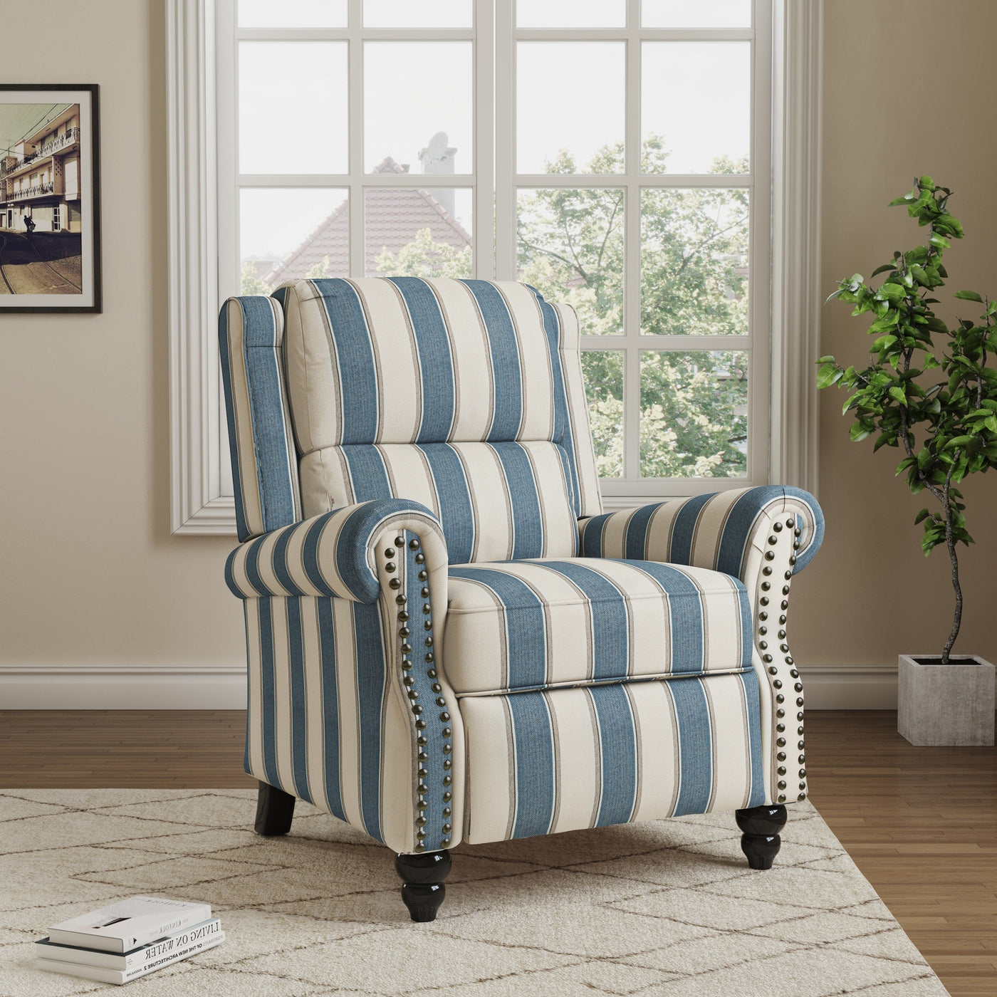 Manual Pushback Recliner Chairs with Nailhead Trim