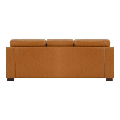 Modern Genuine Leather Sofa with Wooden Legs & Additional Bolster Pillow