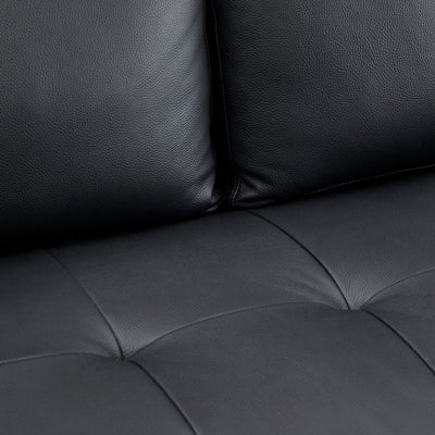 Modern Genuine Leather Sofa with Wooden Legs & Additional Bolster Pillow