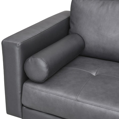 Modern Genuine Leather Sofa with Wooden Legs & Additional Bolster Pillow