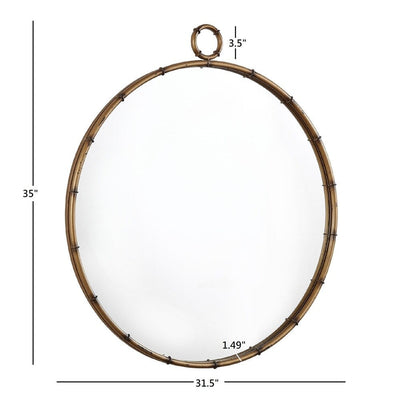 Marza Antique Brass Finish Round Wall Mirror by iNSPIRE Q Modern