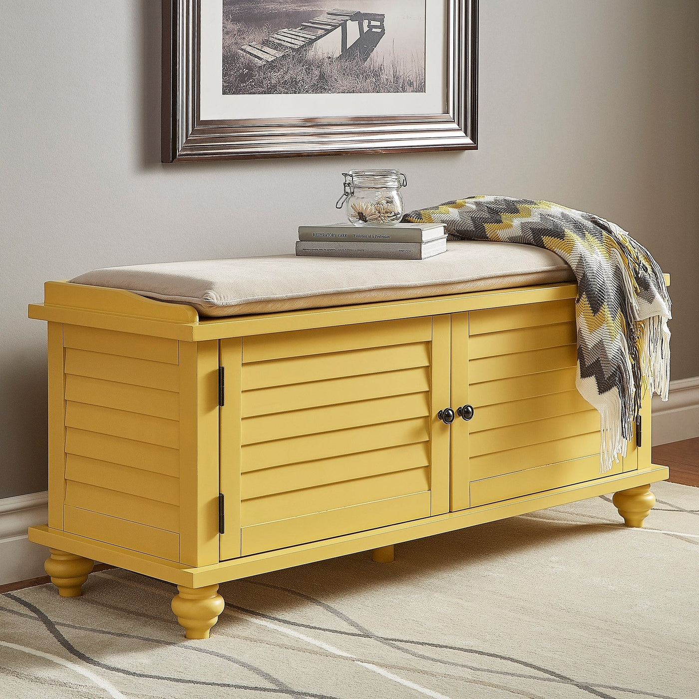 Maybelle Velvet Cushion Shutter Door Storage Bench by iNSPIRE Q Classic