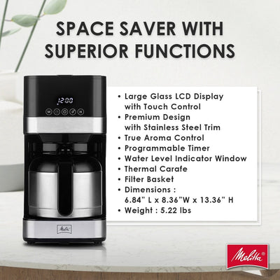 Melitta Aroma Tocco 8-Cup Drip Coffee Maker with Thermal Carafe and Touch Control Display