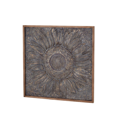 Metal Floral Sunflower Wall Decor with Embossed Details - Gray - Roche River Decor