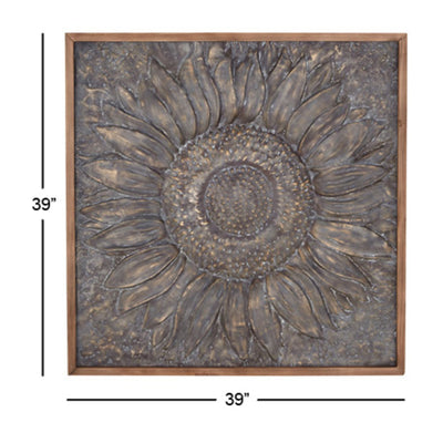 Metal Floral Sunflower Wall Decor with Embossed Details - Gray - Roche River Decor