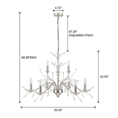 Farmhouse Retro Tree Branch Crystal Chandelier Candle-Style Pendant Light