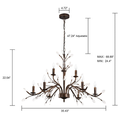 Farmhouse Retro Tree Branch Crystal Chandelier Candle-Style Pendant Light