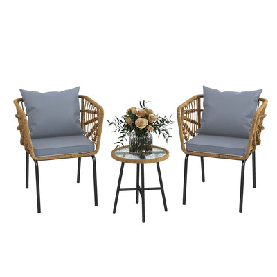 Moasis 3 Pieces Outdoor Wicker Furniture Patio Bistro Set with 2 Chairs and Coffee Table