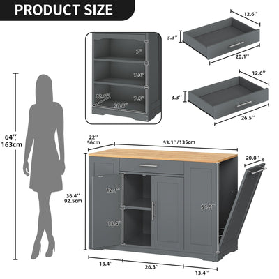 Moasis 53-inch Rolling Kitchen Island Storage Cabinet Portable Mobile Kitchen Cart
