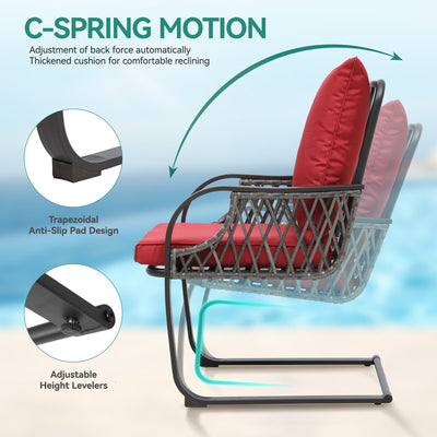 Moasis Red 3 PCs Patio Bistro Set Outdoor Furniture with Cushioned Seats - 3 Pcs