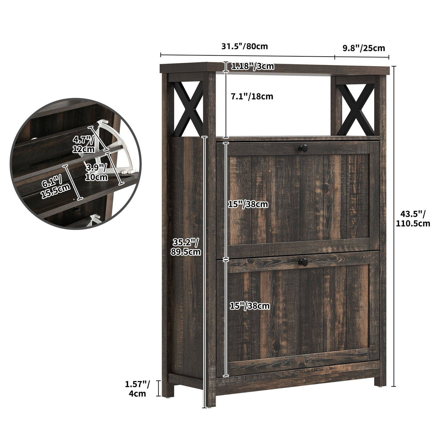 Moasis Shoe Storage Cabinet Organizer with 2 Compartments for Entryway Hallway