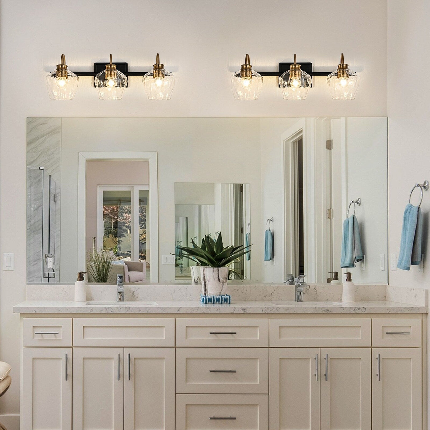 Modern 3/4-lights Bathroom Dimmable Vanity Lights Wall Sconces with Glass Shade