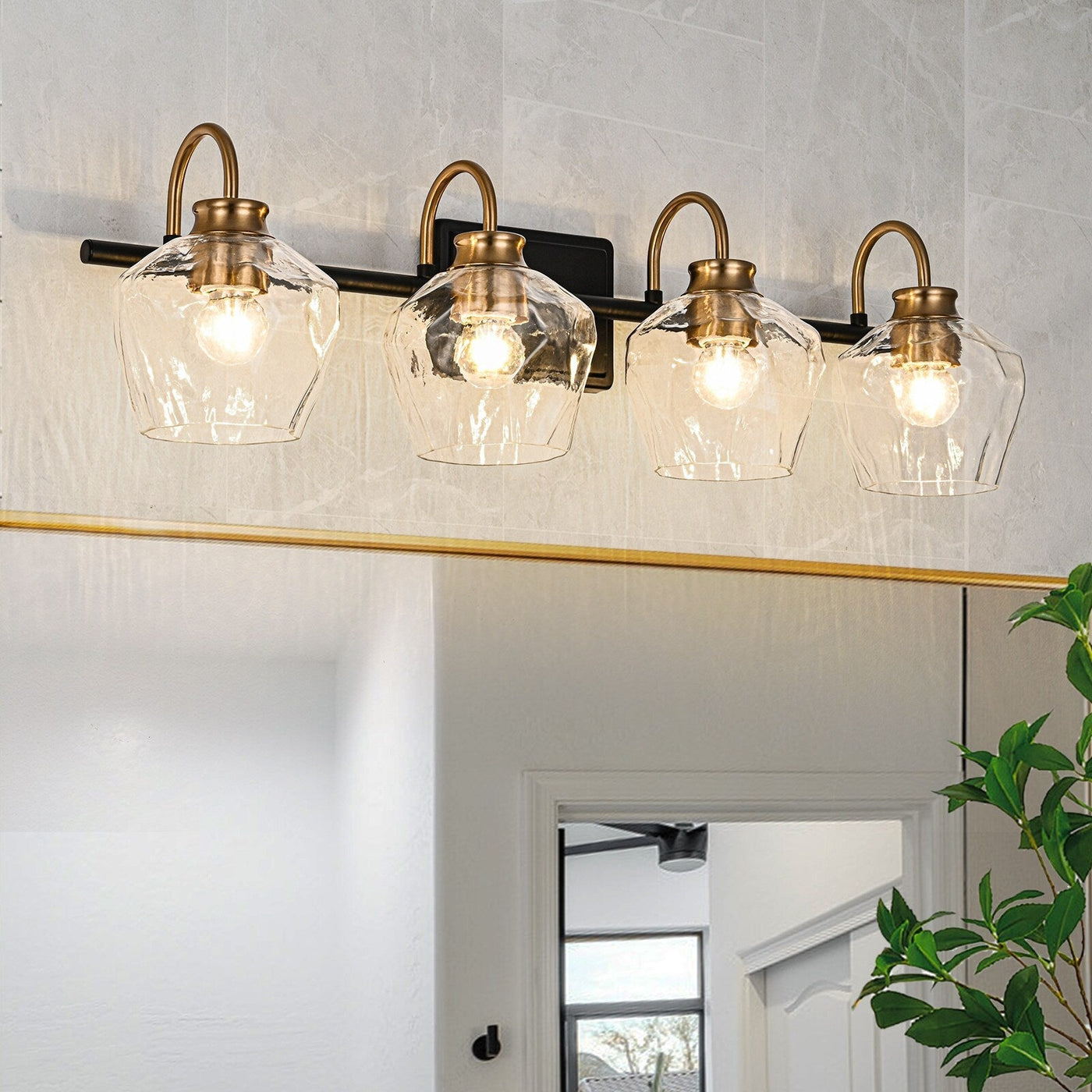 Modern 3/4-lights Bathroom Dimmable Vanity Lights Wall Sconces with Glass Shade