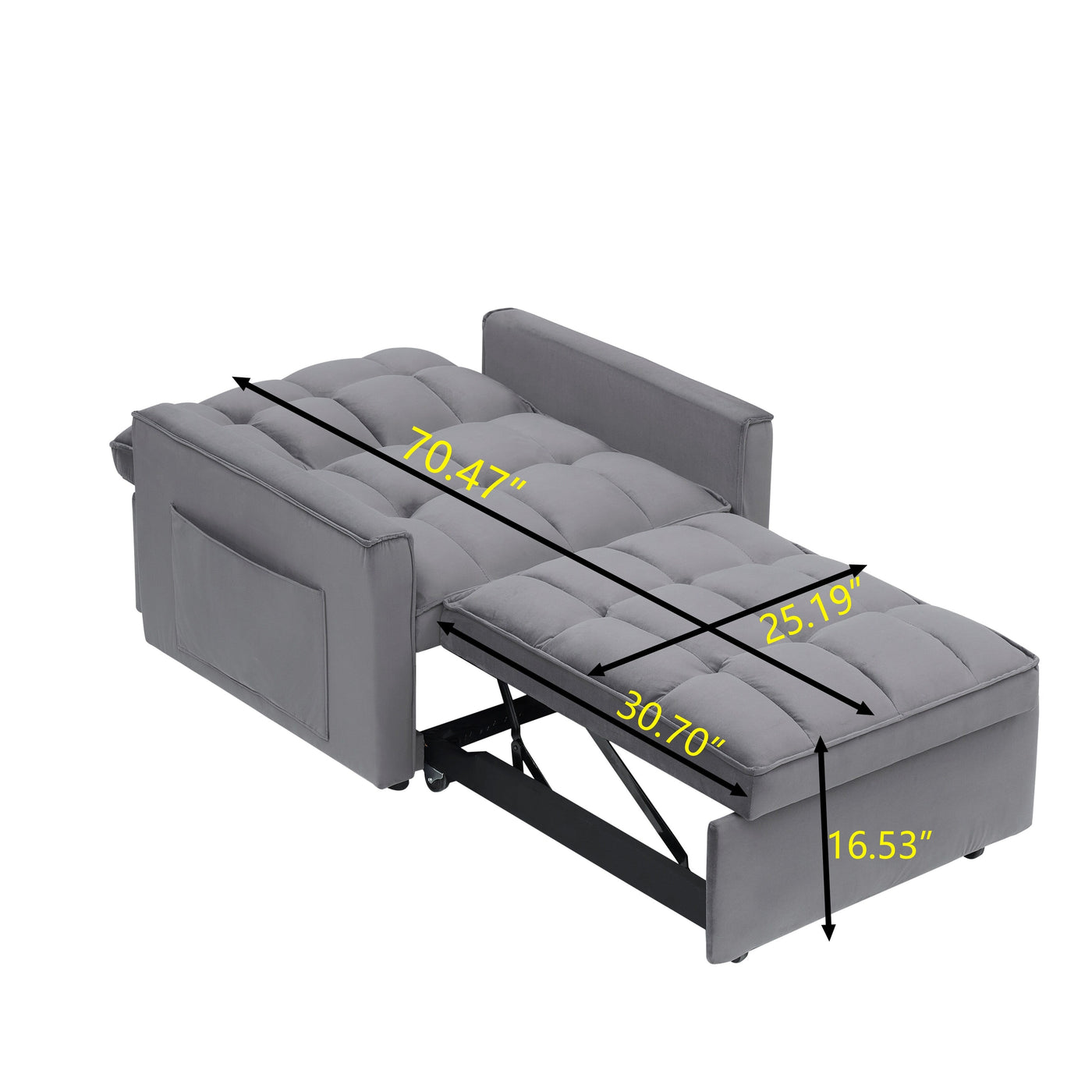 Modern 70.86 3 in 1 Single Convertible Sofa Bed with Adjustable Back and Moving Wheel for Living Room