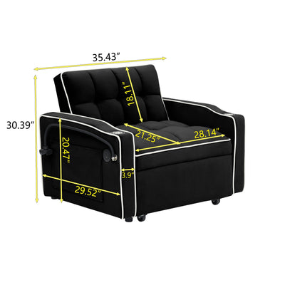 Modern 70.86 3 in 1 Single Convertible Sofa Bed with Adjustable Back and USB Charging Port for Living Room