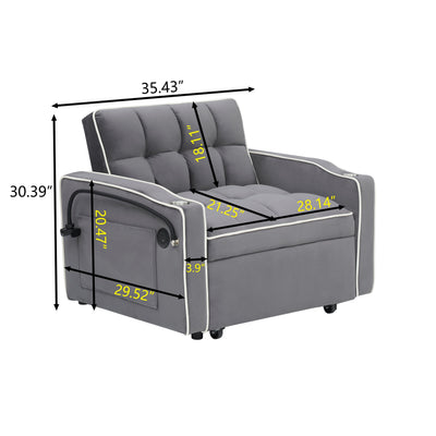 Modern 70.86 3 in 1 Single Convertible Sofa Bed with Adjustable Back and USB Charging Port for Living Room