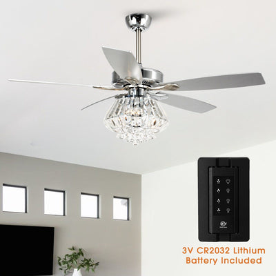 Modern Chrome 52-inch Crystal Chandelier Ceiling Fan with Remote
