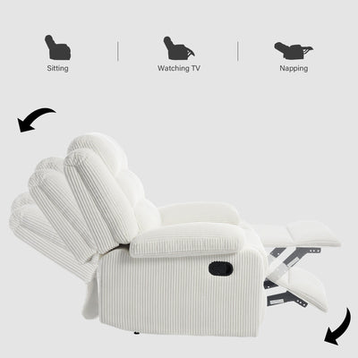 Modern Corduroy Manual Recliner Chair, Lounger Adjustable Recliners with Wide Armrest