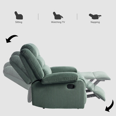 Modern Corduroy Manual Recliner Chair, Lounger Adjustable Recliners with Wide Armrest