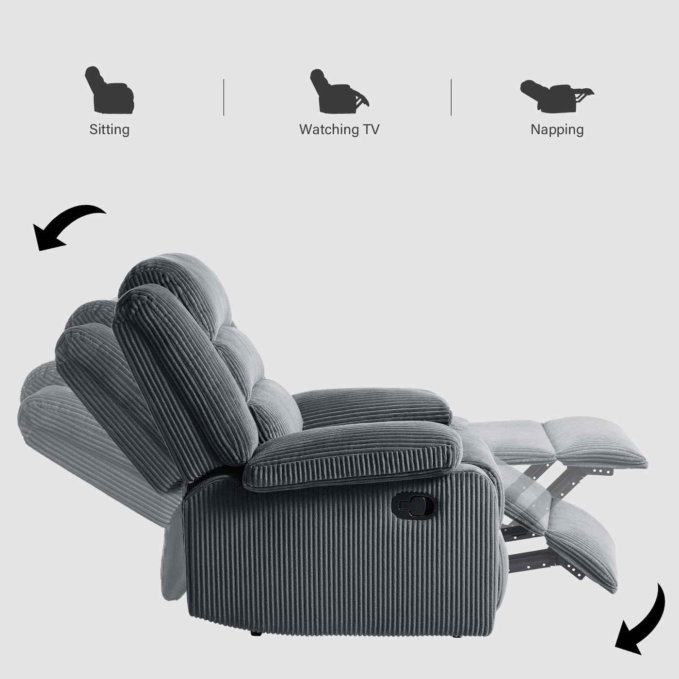 Modern Corduroy Manual Recliner Chair, Lounger Adjustable Recliners with Wide Armrest