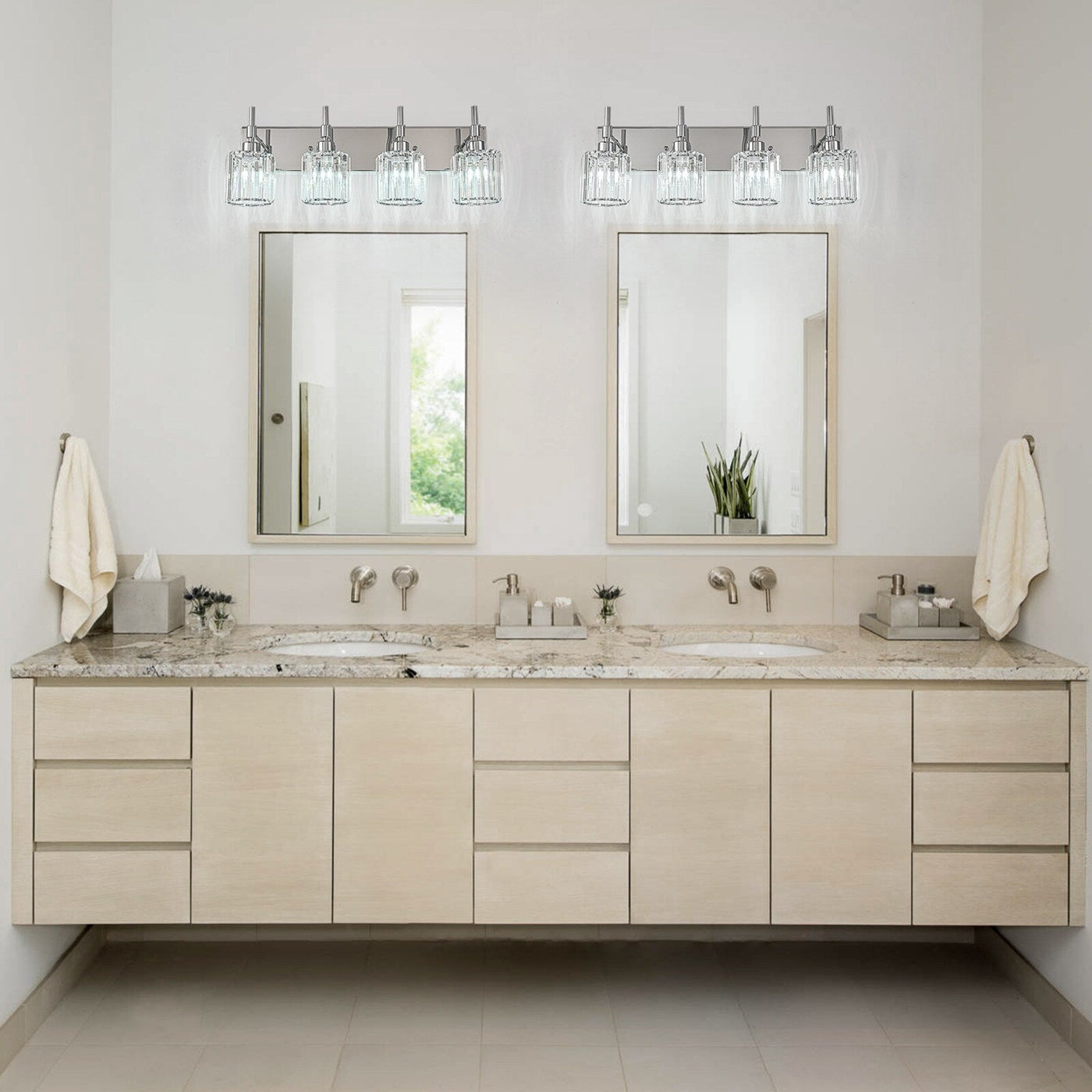 Modern Dimmable Crystal Bathroom Vanity Light Wall Sconces with Crystal Shades