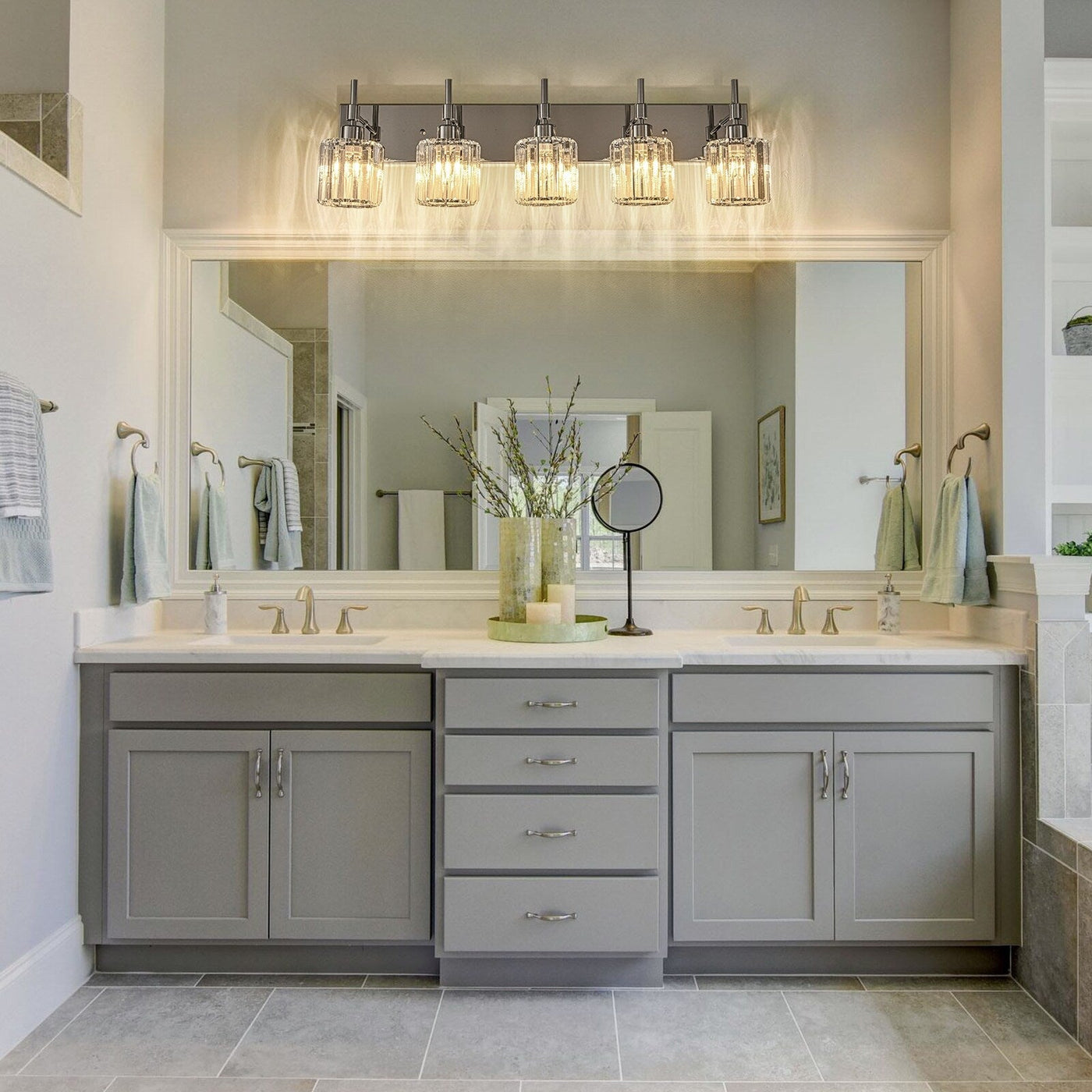 Modern Dimmable Crystal Bathroom Vanity Light Wall Sconces with Crystal Shades