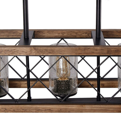 Modern Farmhouse 5-Light Wood Rectangle Chandelier Seeded Glass Kitchen Island Lights for Dining Room - 31.5 L x 8.75 W x 8 H