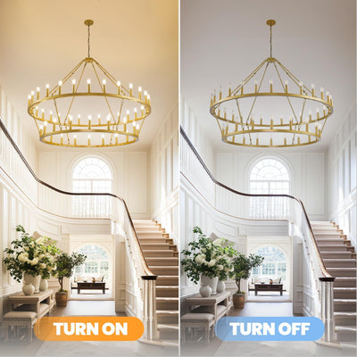 Modern Farmhouse Chandelier 2 Tier Round Wagon Wheel Chandelier Large High Ceiling Light.