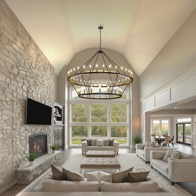 Modern Farmhouse Chandelier 2 Tier Round Wagon Wheel Chandelier Large High Ceiling Light.