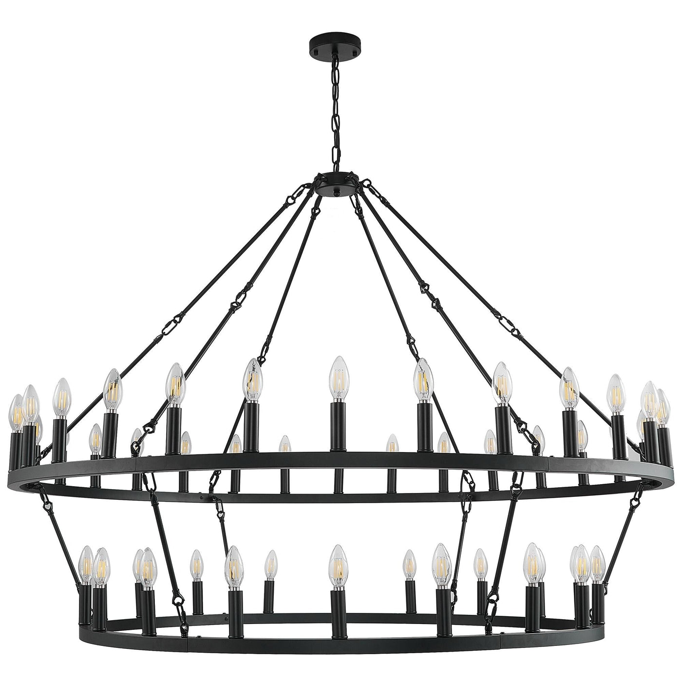 Modern Farmhouse Chandelier 2 Tier Round Wagon Wheel Chandelier Large High Ceiling Light.