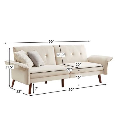 Modern Futon Sofa Bed, Convertible Sleeper Sofa with Tapered Wood Legs, 78.35 W, Small Split Back Sofa for Living Room