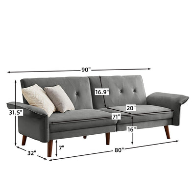 Modern Futon Sofa Bed, Convertible Sleeper Sofa with Tapered Wood Legs, 78.35 W, Small Split Back Sofa for Living Room