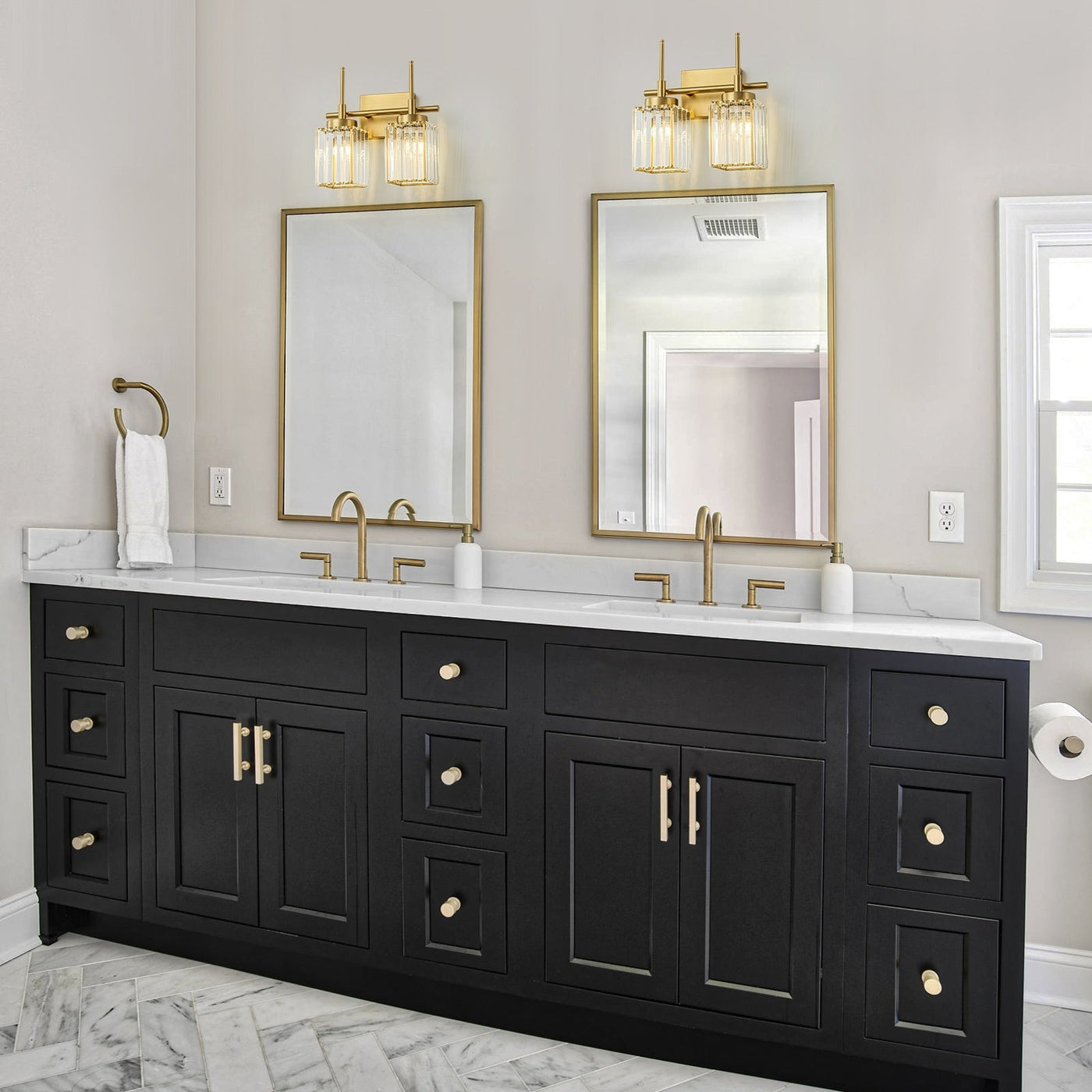 Modern Gold Dimmable Wall Light Glam Cylinder Bathroom Crystal Vanity Light Wall Sconces