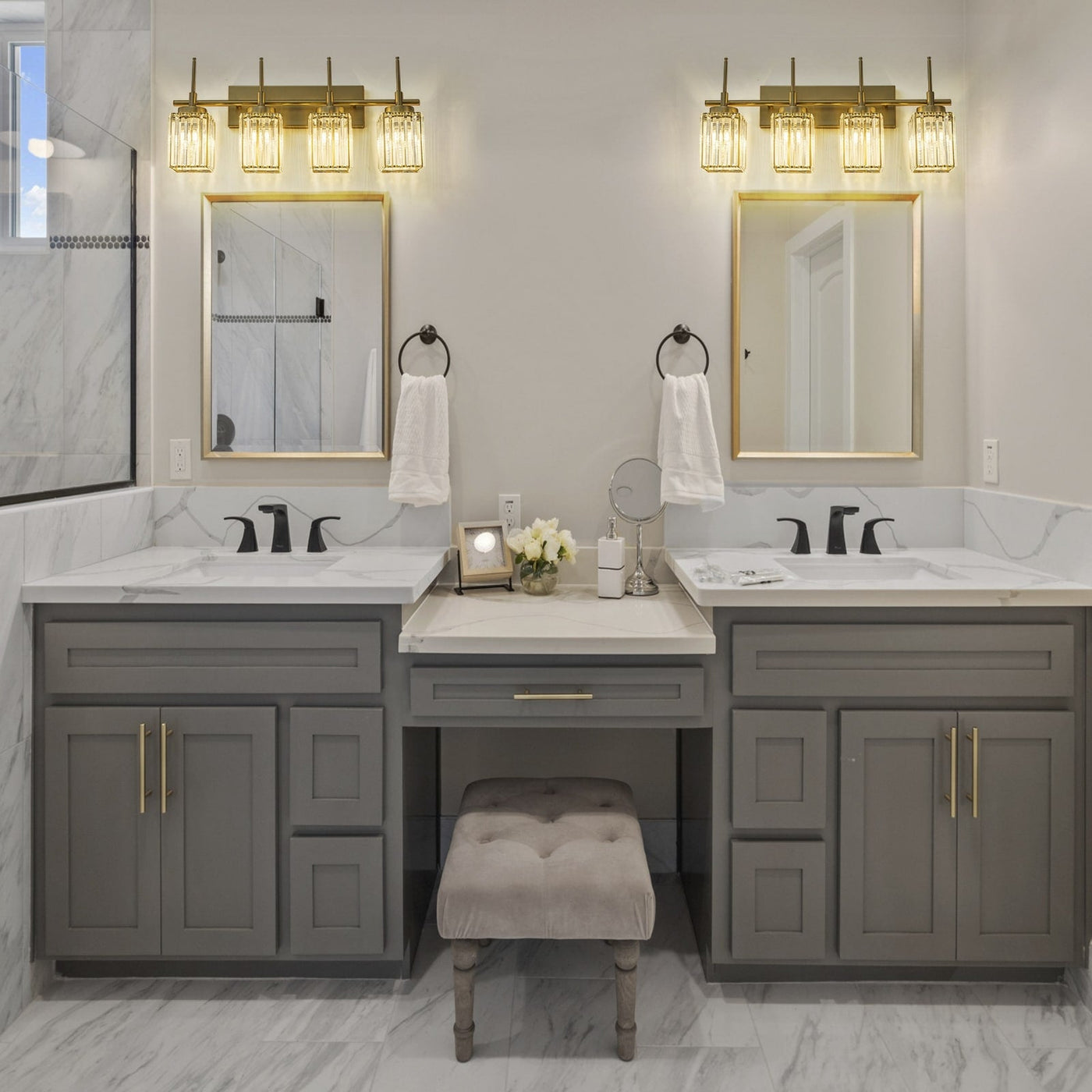 Modern Gold Dimmable Wall Light Glam Cylinder Bathroom Crystal Vanity Light Wall Sconces