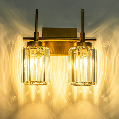Modern Gold Dimmable Wall Light Glam Cylinder Bathroom Crystal Vanity Light Wall Sconces