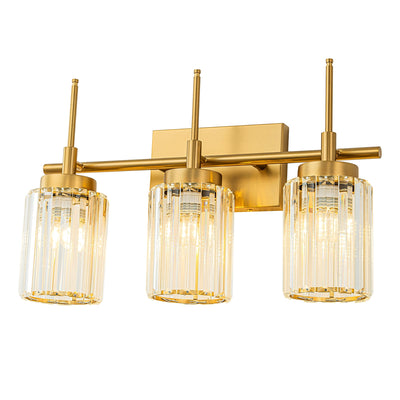 Modern Gold Dimmable Wall Light Glam Cylinder Bathroom Crystal Vanity Light Wall Sconces