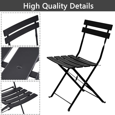 3pc Metal Folding Bistro Set, Weather-Resistant Outdoor/Indoor Conversation Set for Patio, Yard, Garden