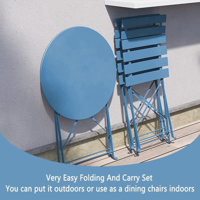 3pc Metal Folding Bistro Set, Weather-Resistant Outdoor/Indoor Conversation Set for Patio, Yard, Garden