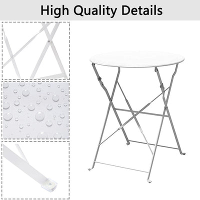 3pc Metal Folding Bistro Set, Weather-Resistant Outdoor/Indoor Conversation Set for Patio, Yard, Garden