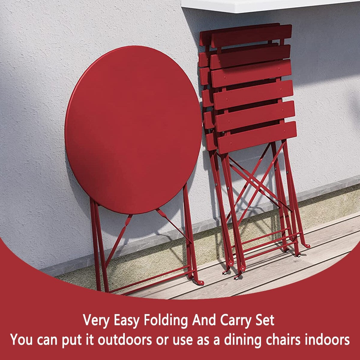 3pc Metal Folding Bistro Set, Weather-Resistant Outdoor/Indoor Conversation Set for Patio, Yard, Garden